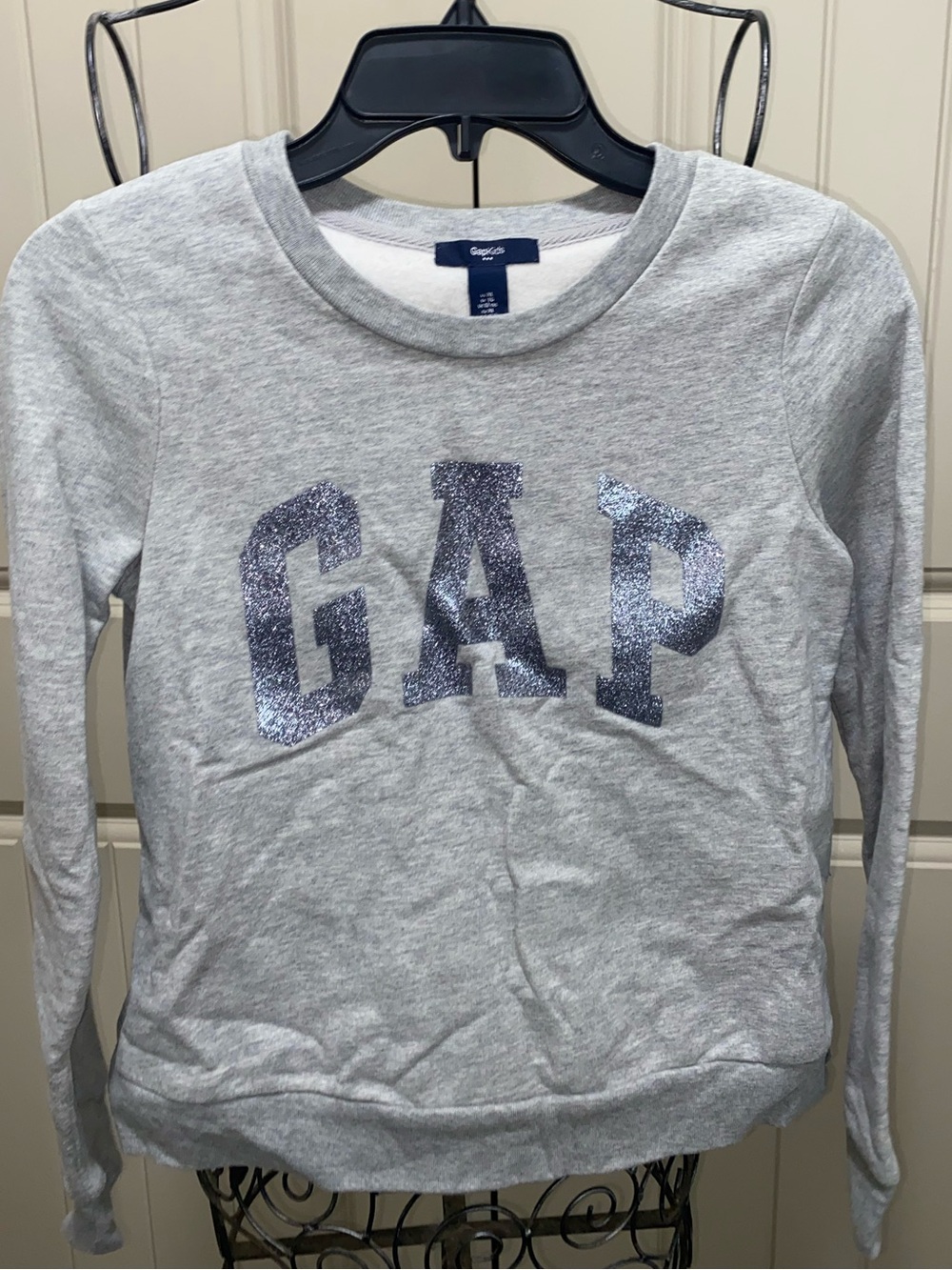 GAP Glitter Navy Logo Light Gray Girls' Sweatshirt